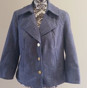 Anne KleinWomens Blue Tailored Button-Front Jacket